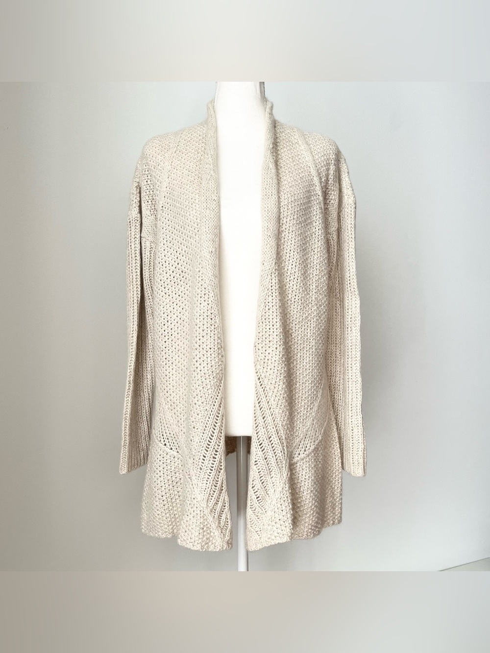 Eileen Fisher Women's Cable Knit Cardigan Sweater Size S Ivory Chunky Lagenlook
